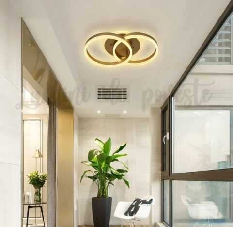 Lustra LED 120W Minimalist 2 Gold, 3 surse de iluminare, Telecomanda, Dimabil, Lumina: Cald, Natural